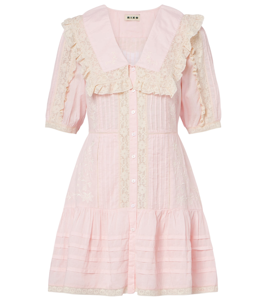 Rixo Dove embroidered cotton voile minidress