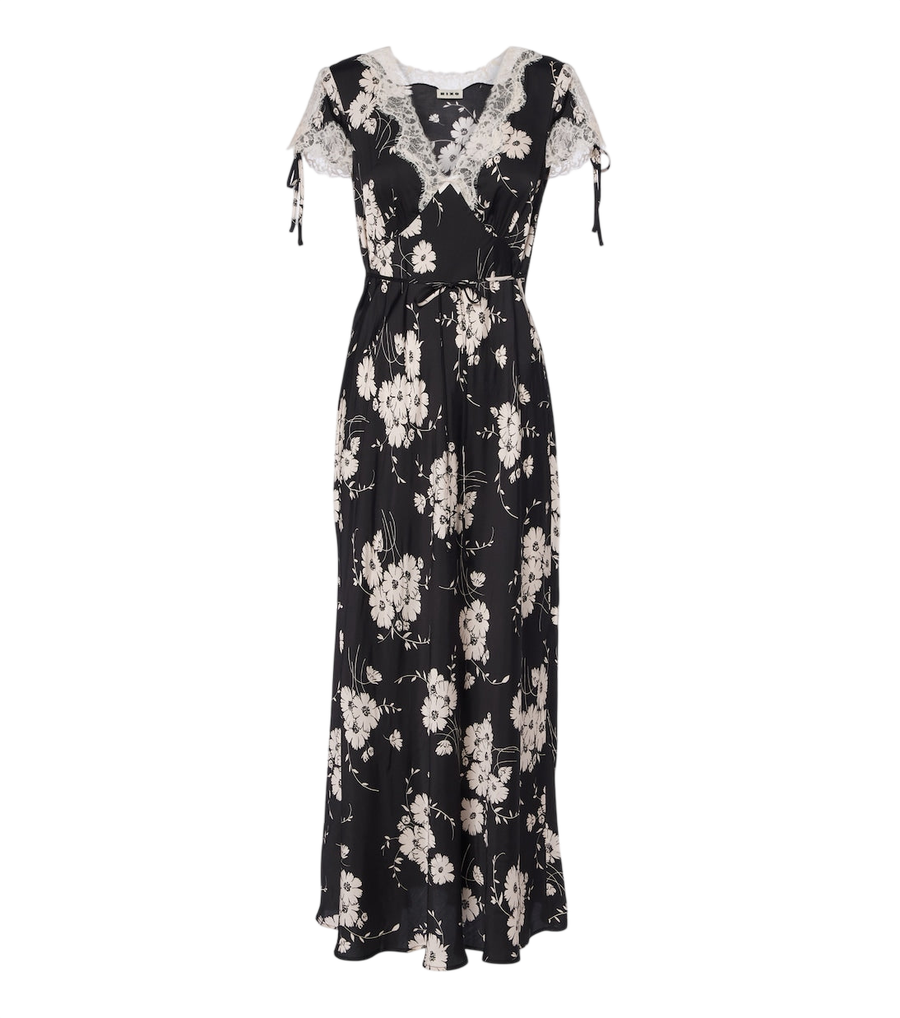 Rixo Fern floral lace-trimmed satin midi dress