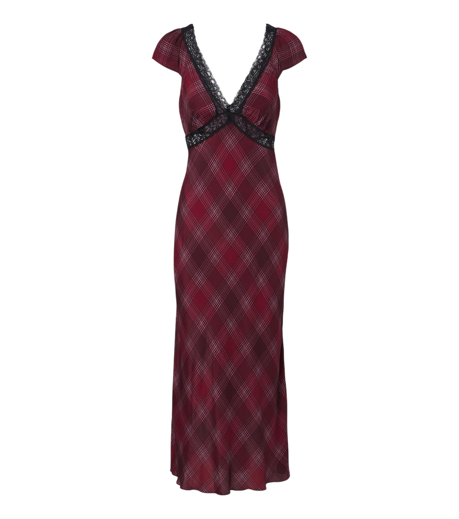 Rixo Iggy lace-trimmed plaid midi dress