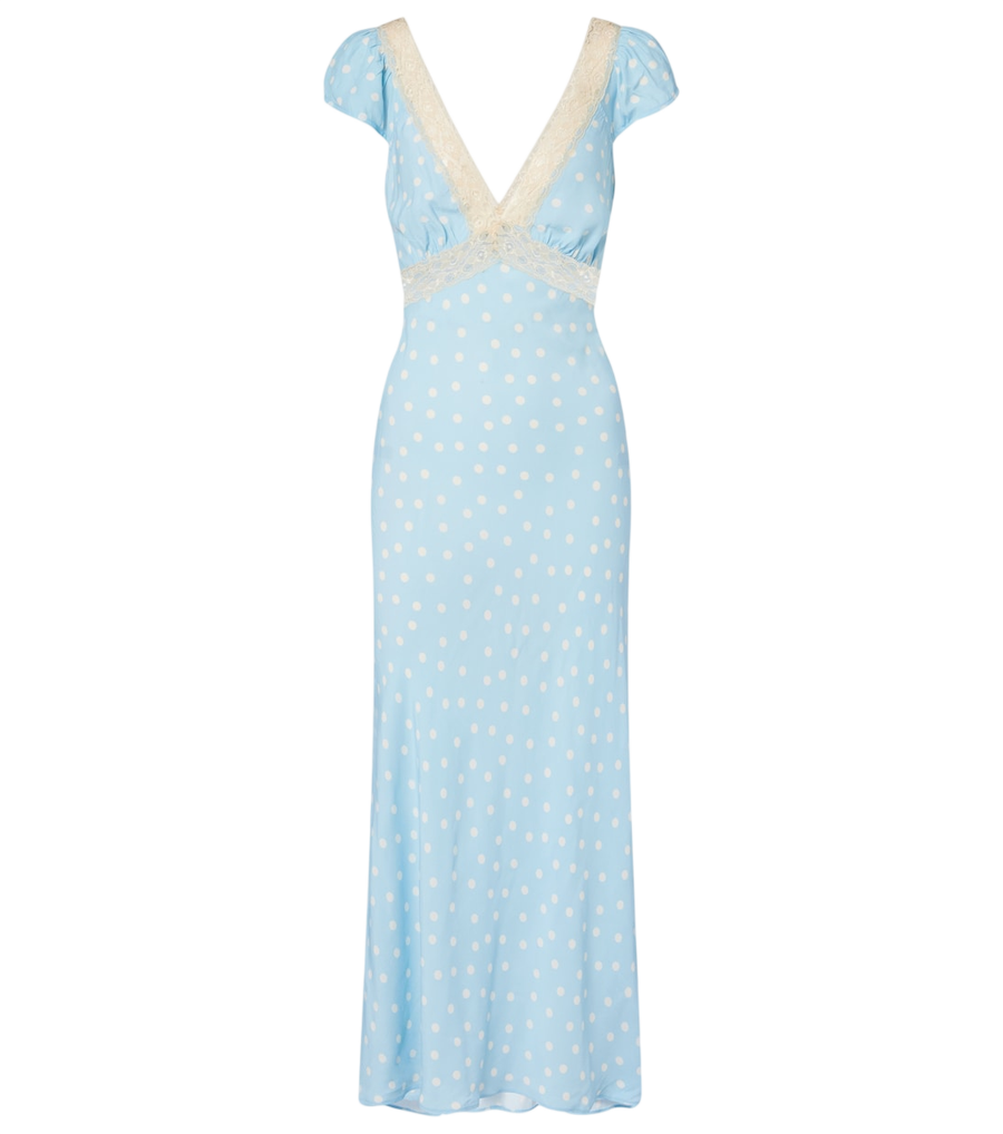 Rixo Iggy lace-trimmed polka-dot midi dress