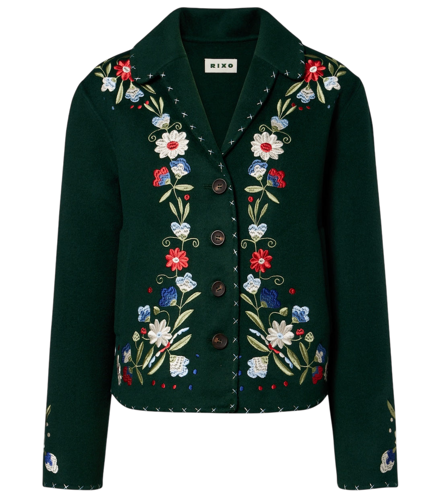 Rixo Jude embroidered floral wool-blend jacket