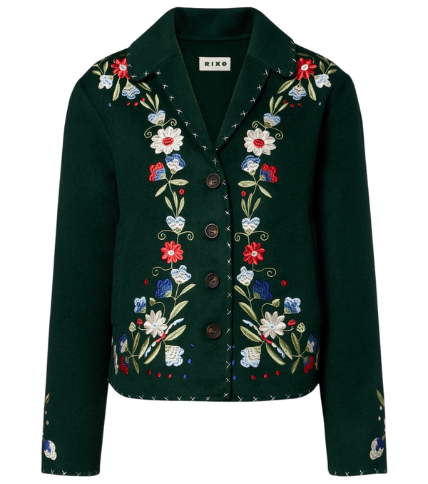 Rixo Jude embroidered floral wool-blend jacket
