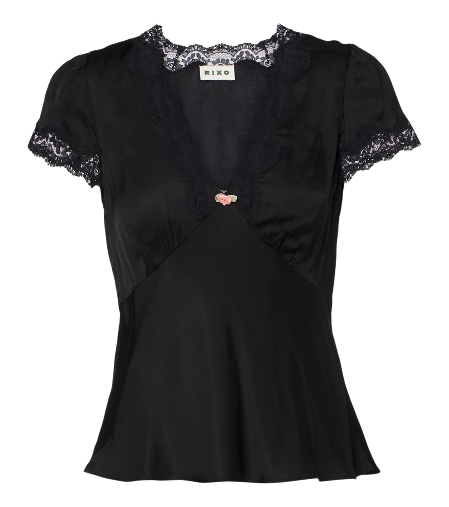 Rixo Karia lace-trimmed satin top