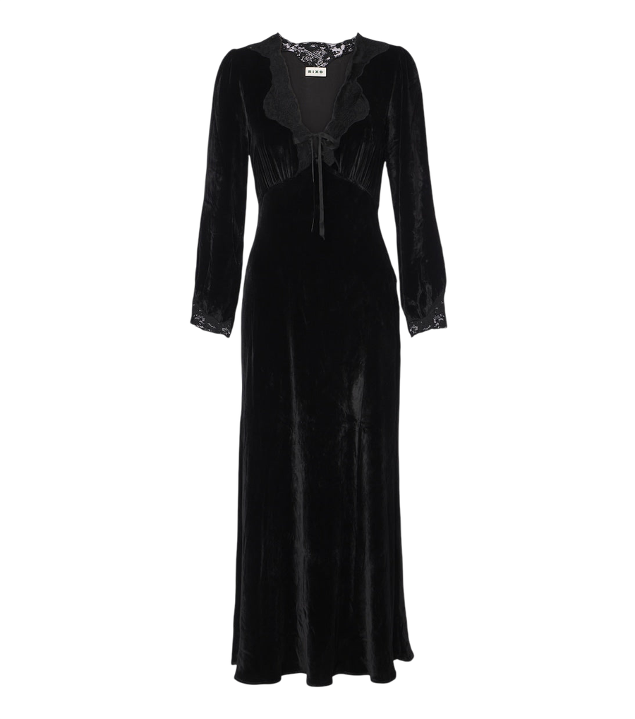 Robe midi en velours bordée de dentelle Rixo Larah