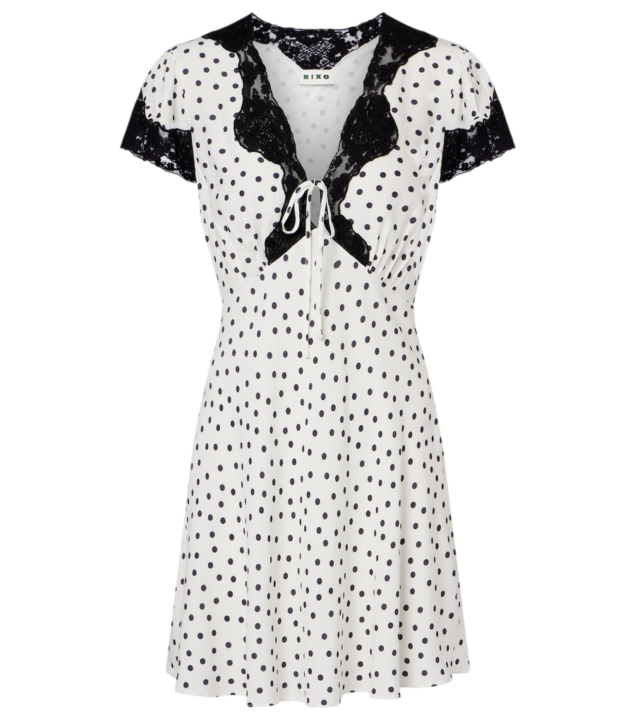 Mini-robe Rixo à pois bordée de dentelle