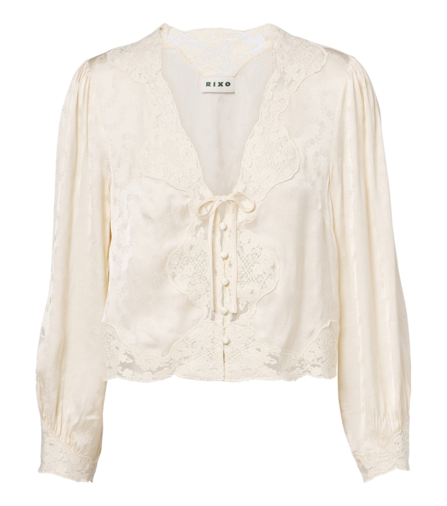 Blusa de cetim floral bordada Rixo Tove