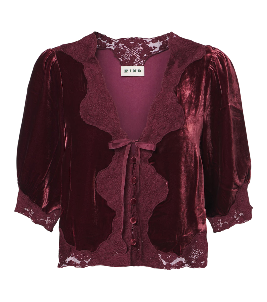 Rixo Ursula lace-trimmed velvet top