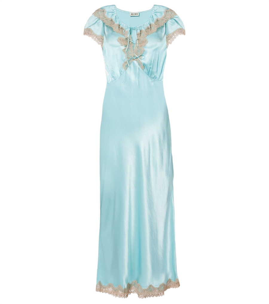 Rixo Viviene lace-trimmed satin midi dress
