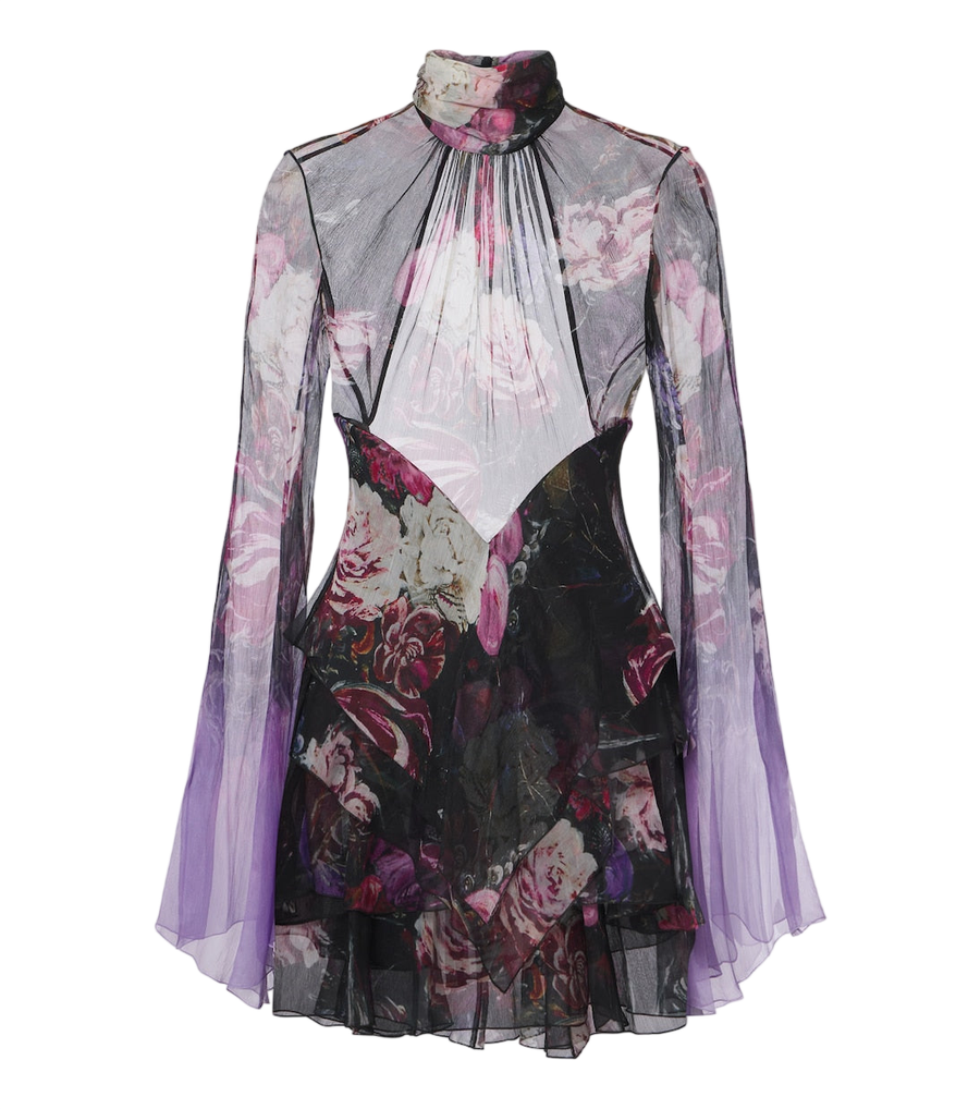Minivestido de seda con estampado floral y espalda descubierta de Roberto Cavalli