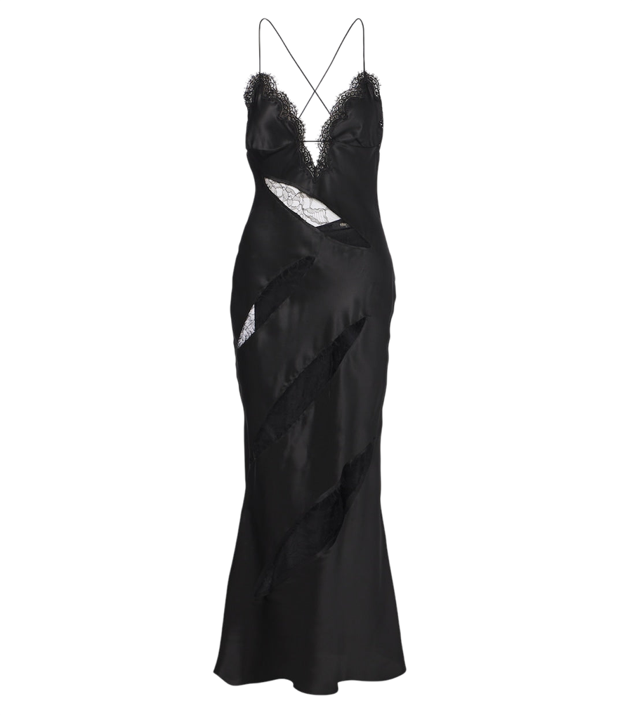 Roberto Cavalli Lace-trimmed silk satin slip dress