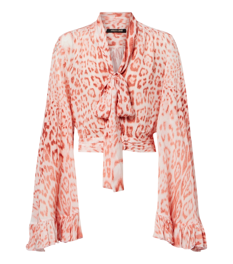 Blouse en jersey à motif léopard et col lavallière Roberto Cavalli