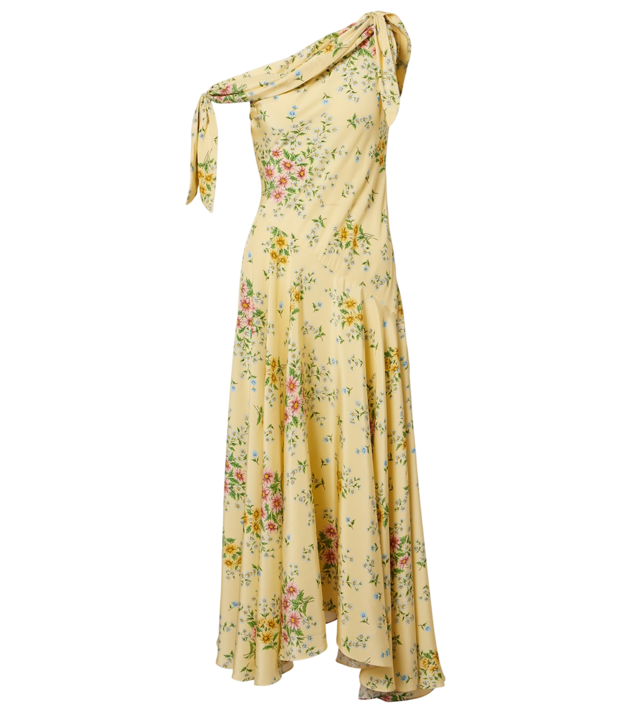 Vestido midi asimétrico de seda con estampado floral de Rodarte