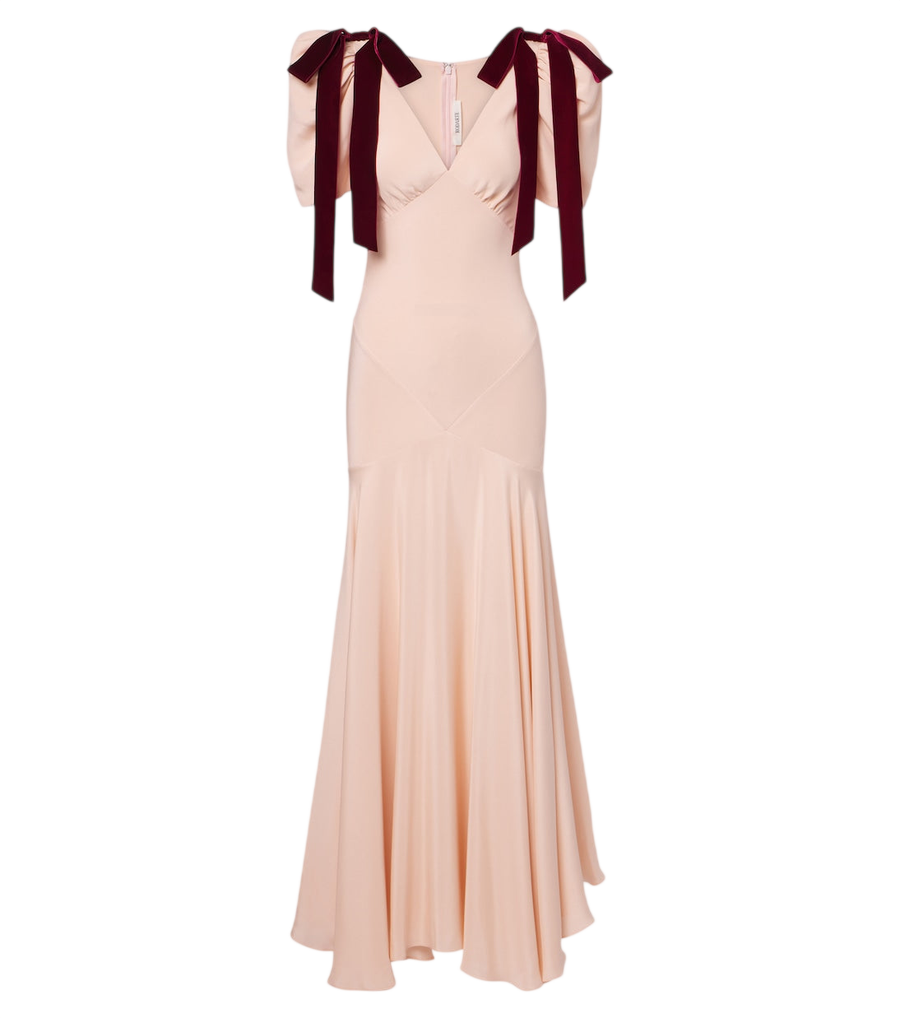 Robe longue en crêpe de soie à détails nœuds Rodarte
