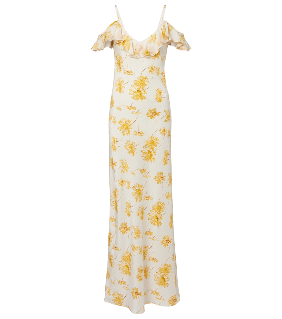 Vestido lencero de seda muaré con volantes florales de Rodarte