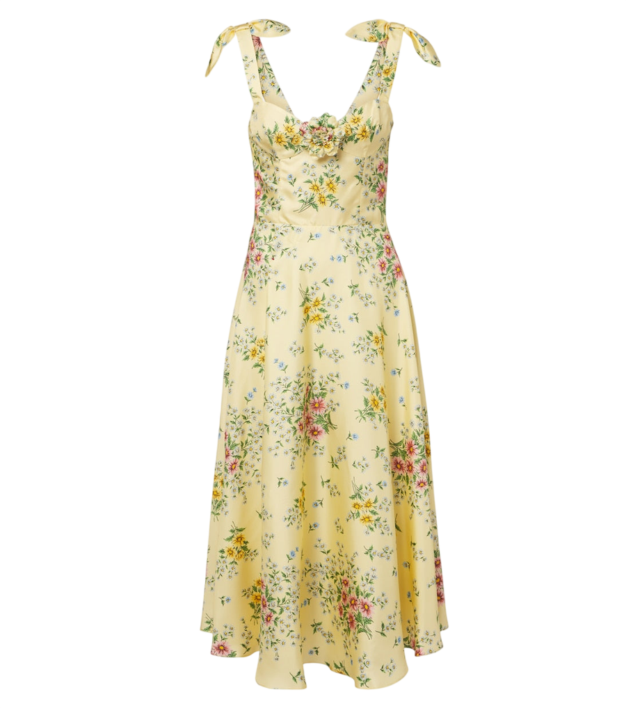 Rodarte Abito midi floreale in twill di seta