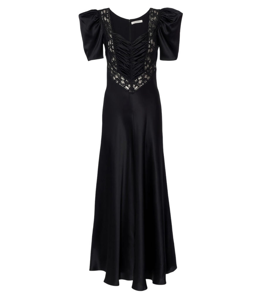Rodarte Lace-trimmed ruched silk satin gown