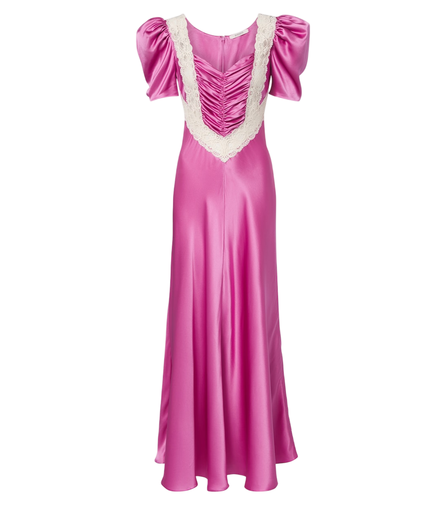 Rodarte Vestido comprido de seda com acabamentos de renda