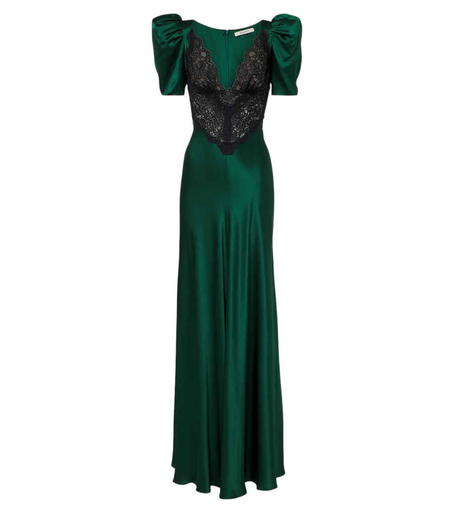 Robe longue en satin de soie à finitions en dentelle Rodarte