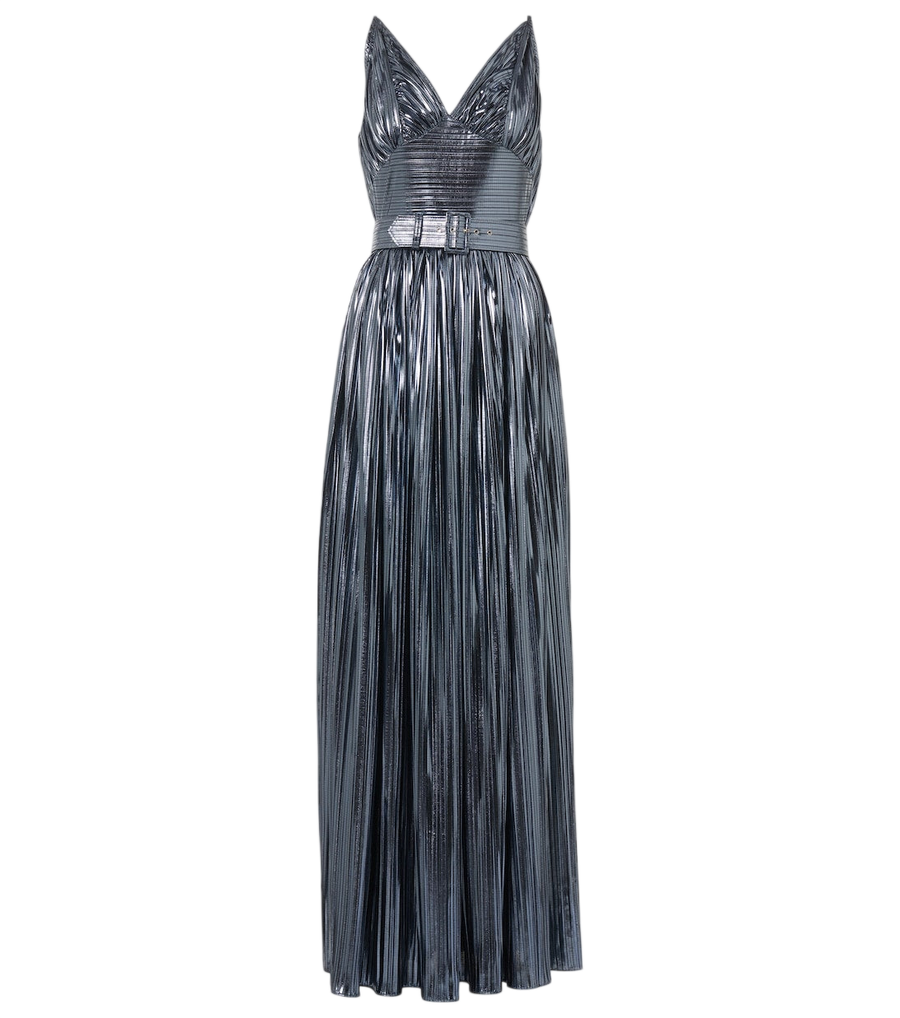 Rodarte Pleated belted lamé gown