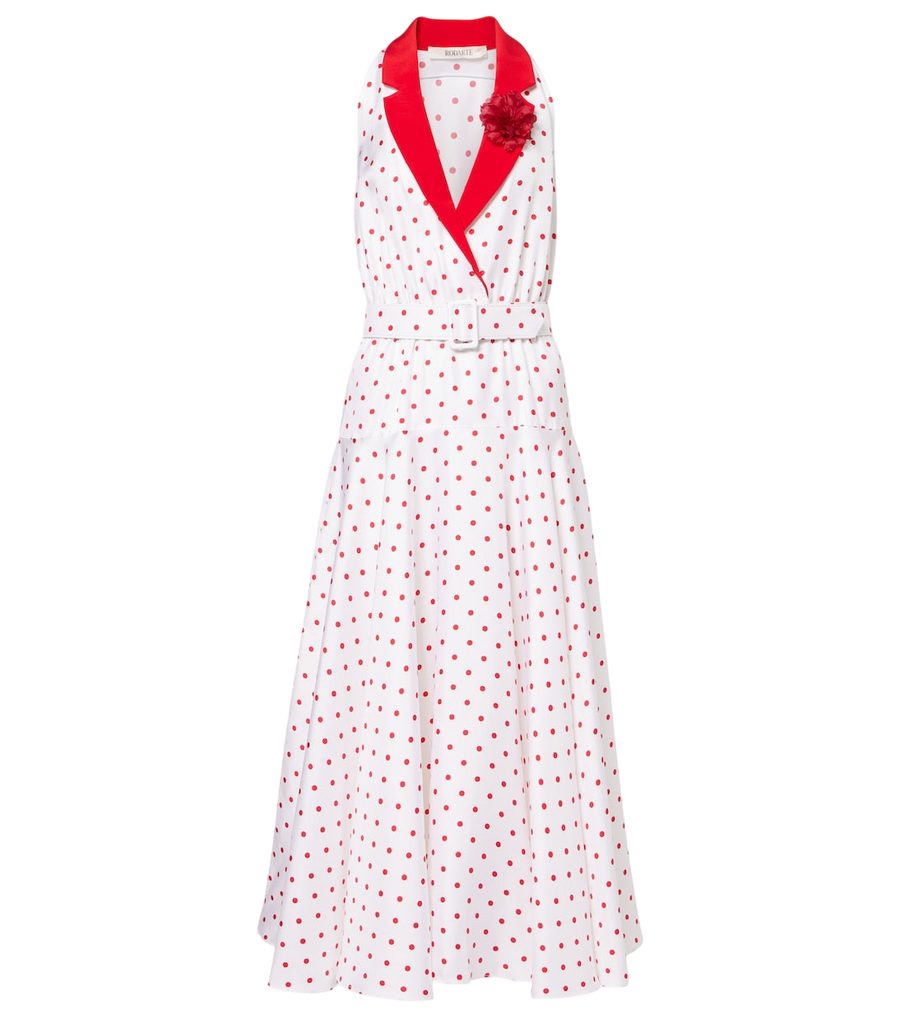 Rodarte Polka-dot belted silk twill midi dress
