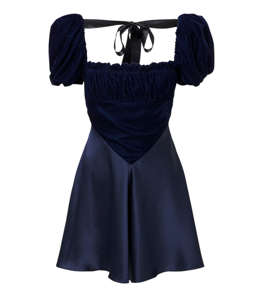 Rodarte Ruched silk satin and velvet minidress