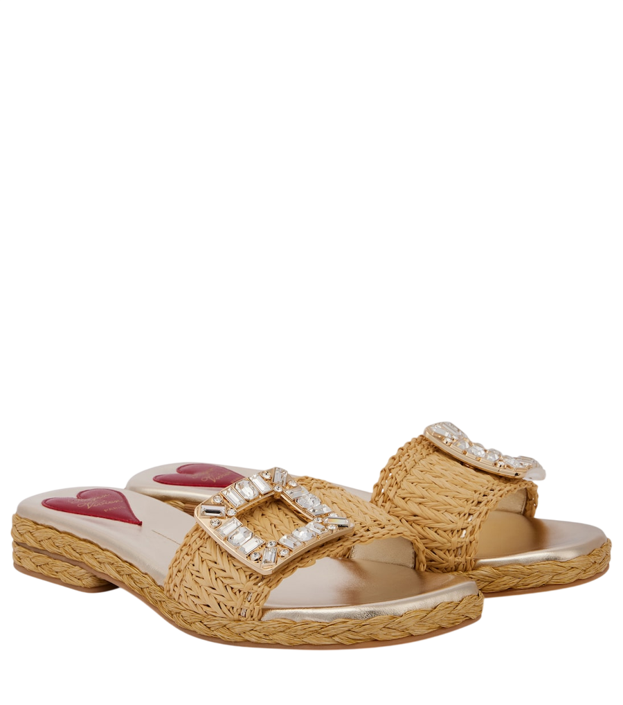 Roger Vivier Mules in rafia decorate con cristalli