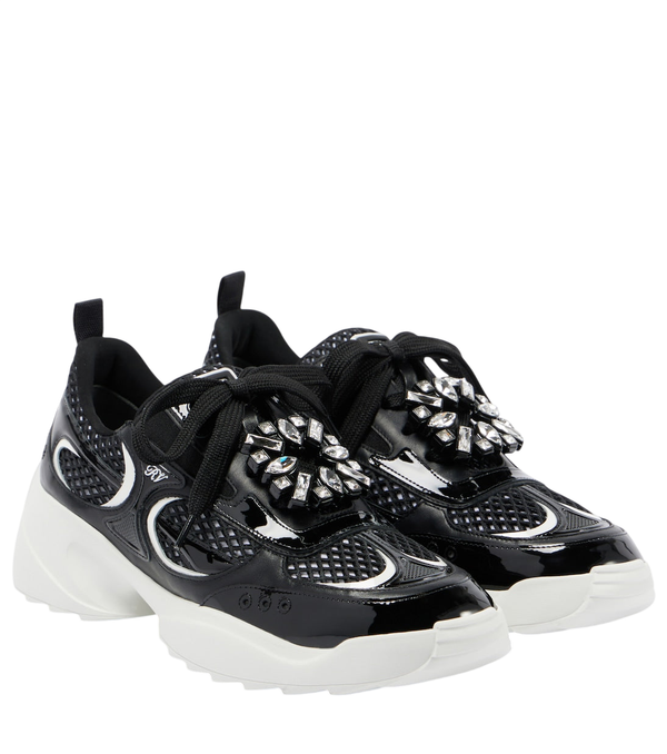 Roger Vivier Embellished leather-trimmed sneakers