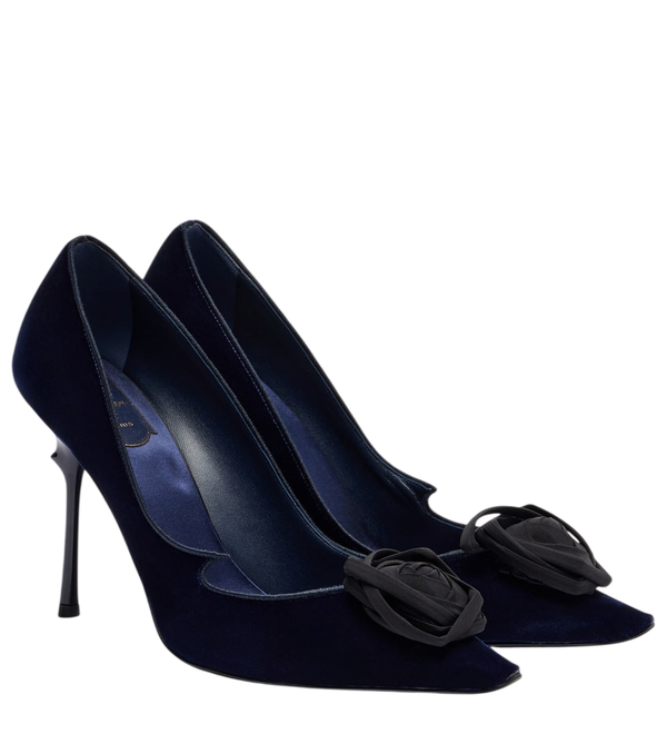 Zapatos de salón Rose Vivier 100 de terciopelo con apliques florales de Roger Vivier