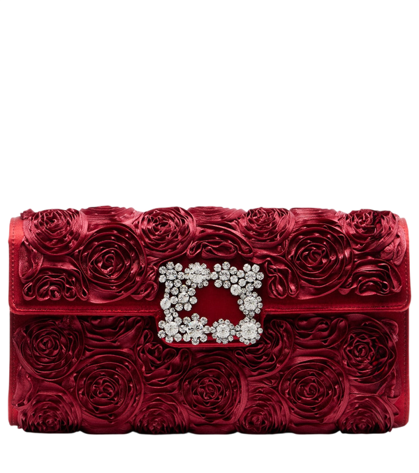 Roger Vivier Pochette in raso decorata Rose Vivier