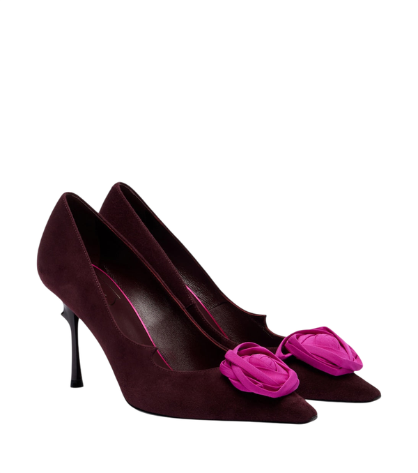 Roger Vivier Sapatos de camurça com apliques florais Rose Vivier