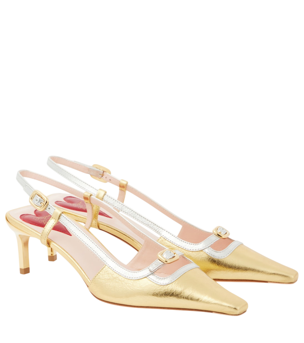 Roger Vivier Viv' Canard décolleté slingback in pelle metallizzata