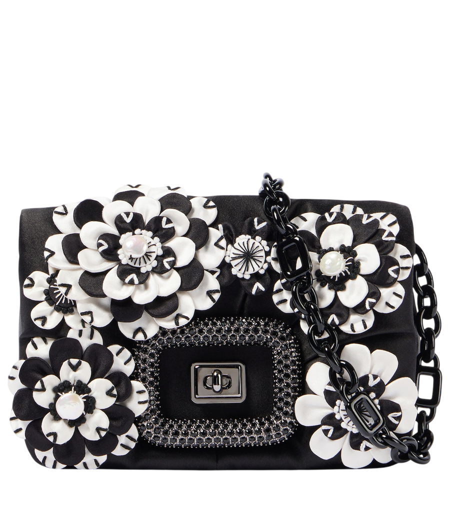 Roger Vivier Viv' Choc floral-appliqué satin crossbody bag