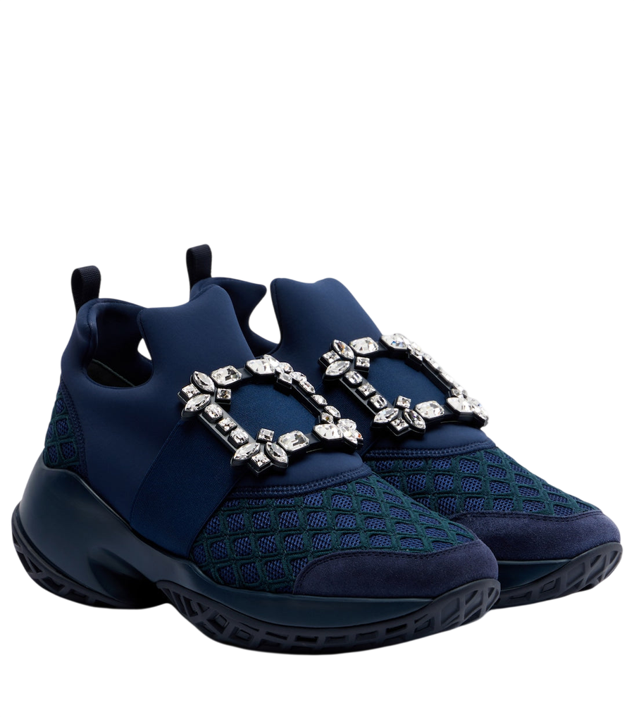 Roger Vivier Viv' Run suede-trimmed slip-on sneakers