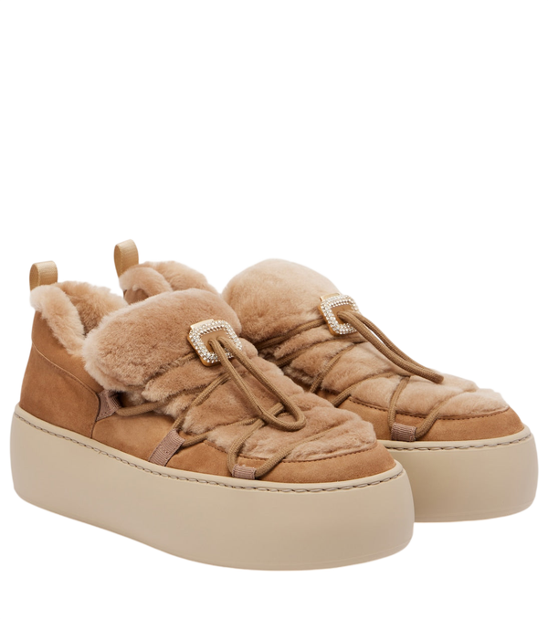 Roger Vivier Viv' Up embellished shearling and suede sneakers