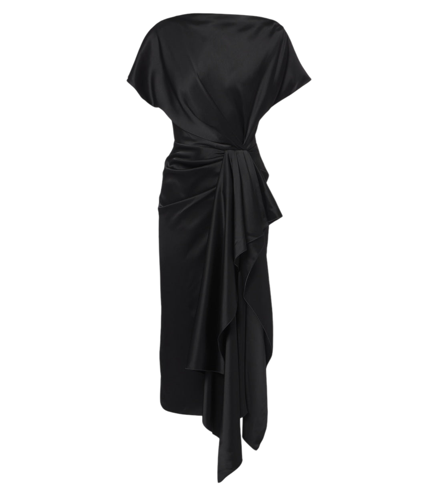 Vestido midi drapeado de satén Zoa de Roksanda