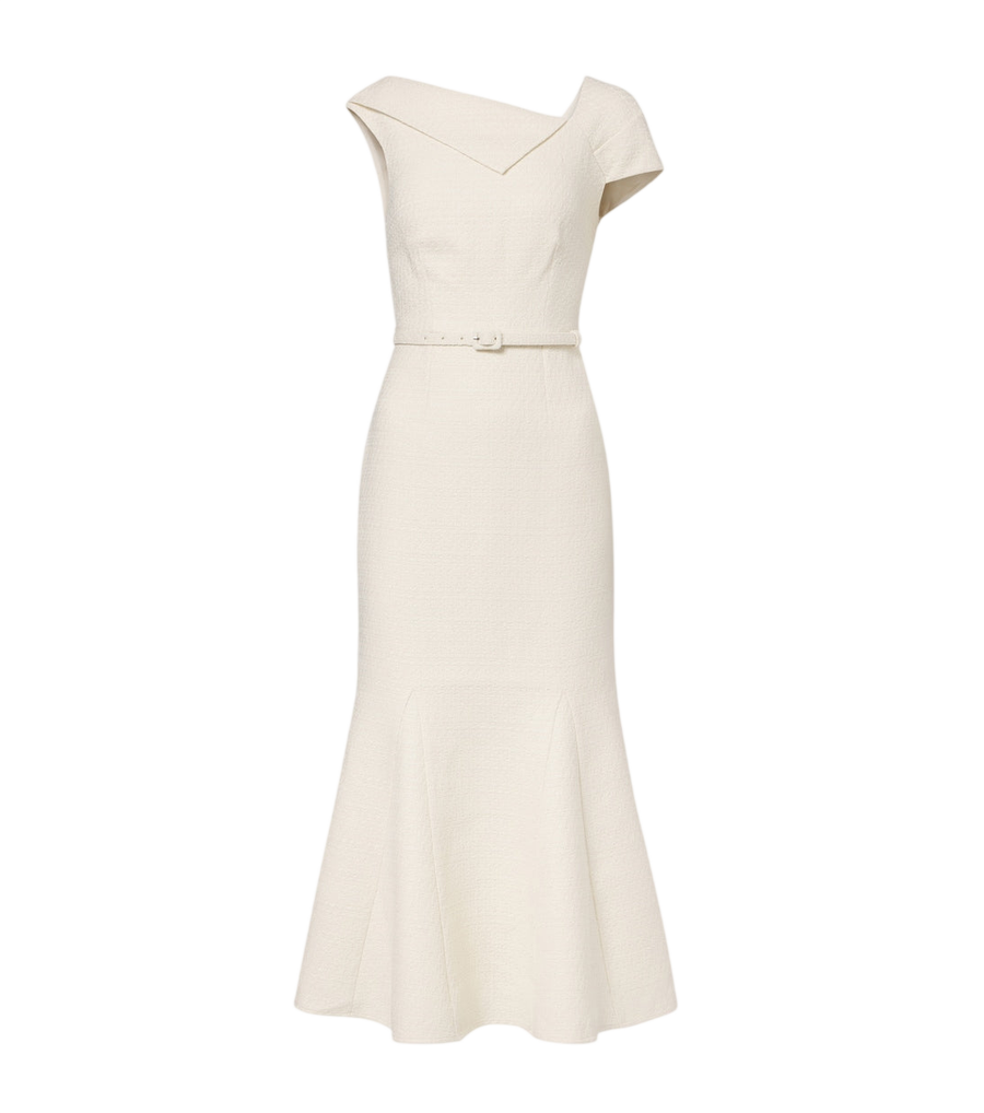 Vestido de cóctel asimétrico de bouclé con cinturón de Roland Mouret