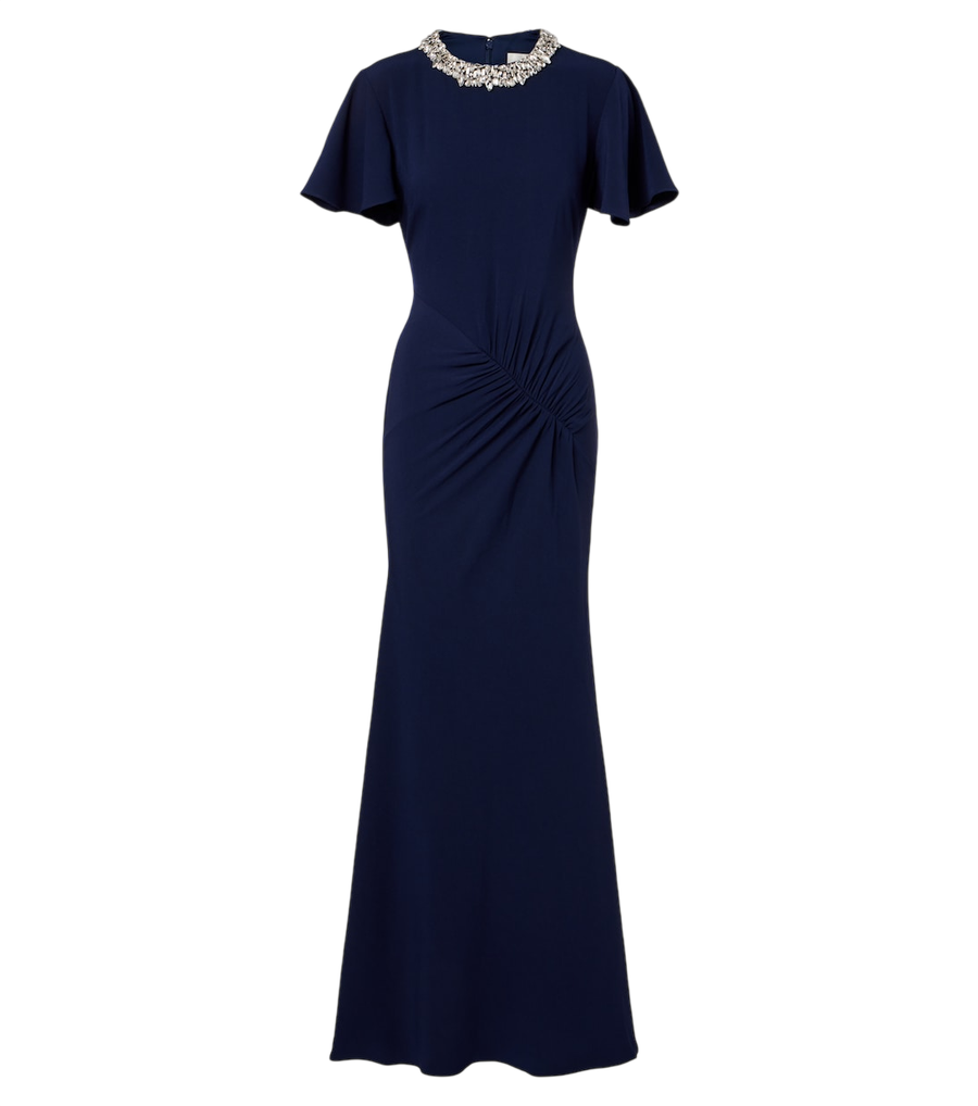 Roland Mouret Crystal-embellished gathered gown