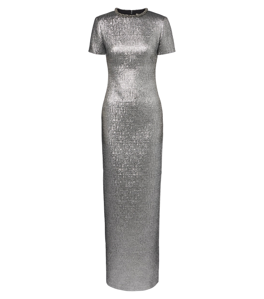 Roland Mouret Vestido comprido em jacquard de lamé com aplicações