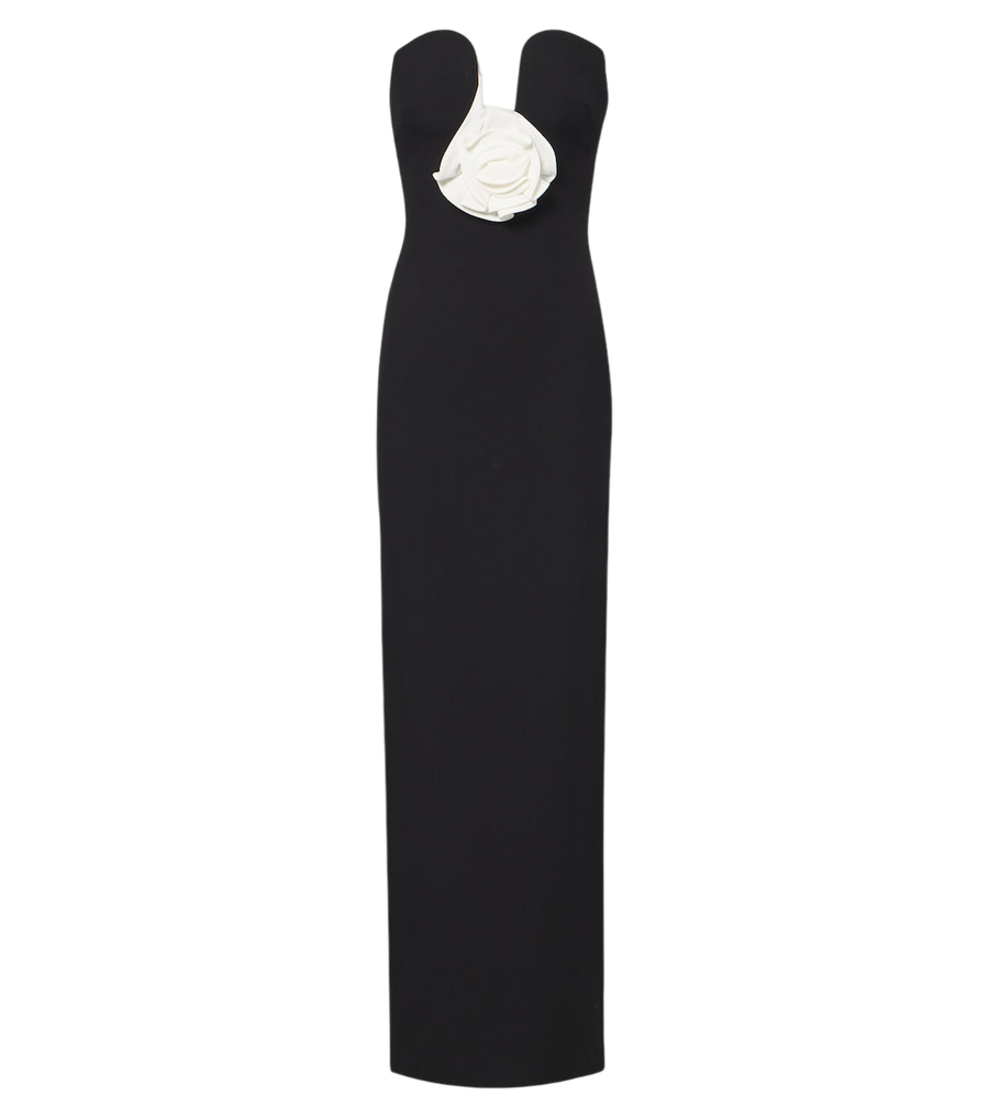Roland Mouret Floral-appliqué crêpe bustier gown