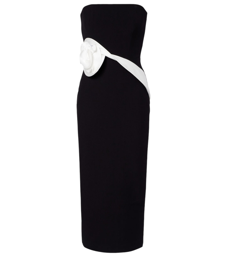 Roland Mouret Floral-appliqué crêpe midi dress