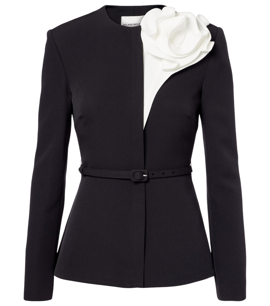 Roland Mouret Floral-appliqué peplum crêpe blazer