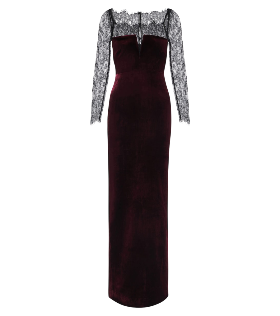 Robe longue en velours à finitions en dentelle Roland Mouret