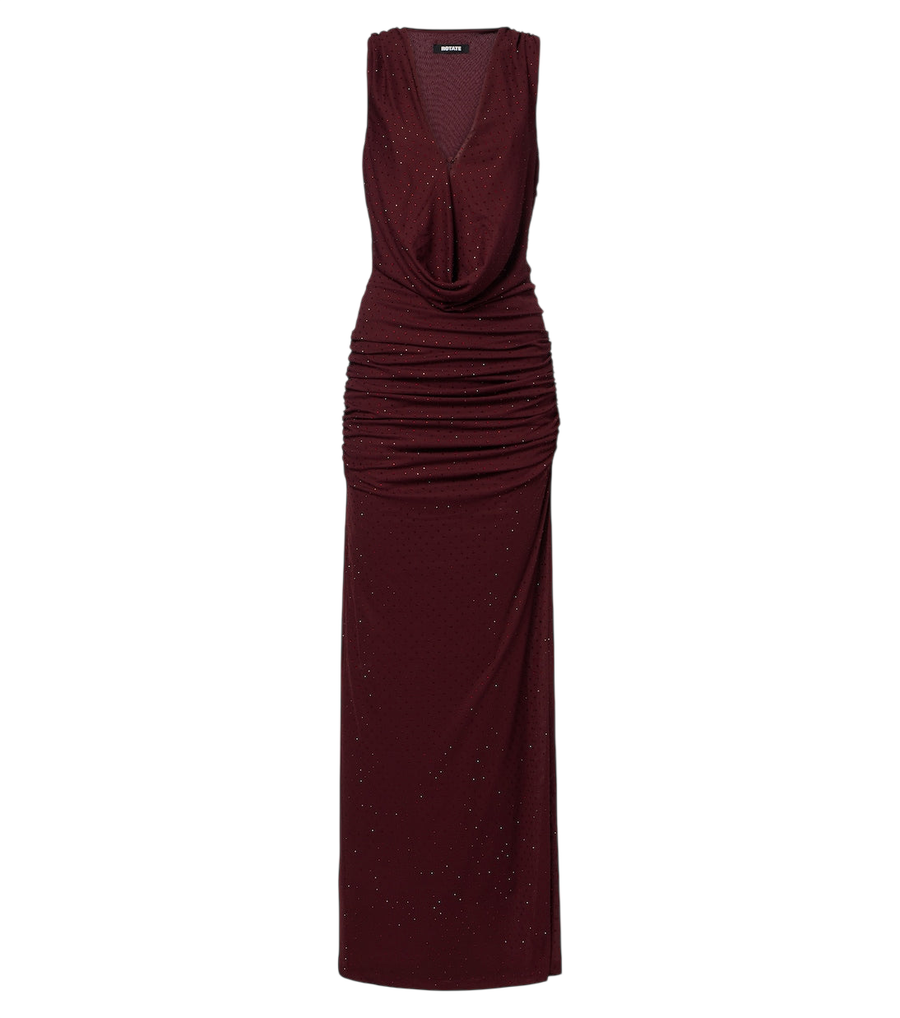 Rotate Vestido de noite franzido em chiffon com decote halter e aplicações