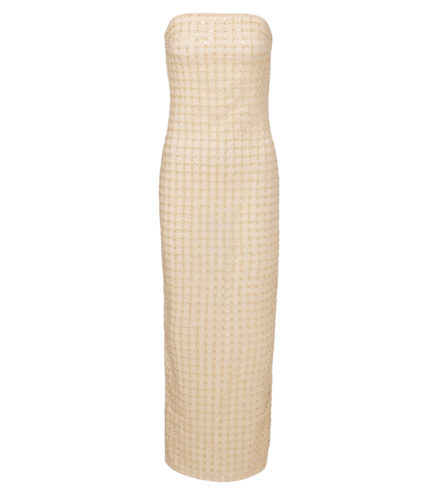 Vestido de cóctel sin tirantes con adornos de Rotate