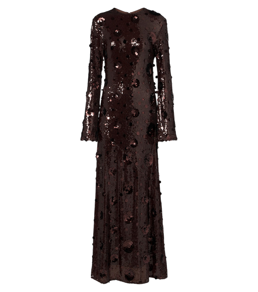 Rotate Floral-appliqué sequined gown