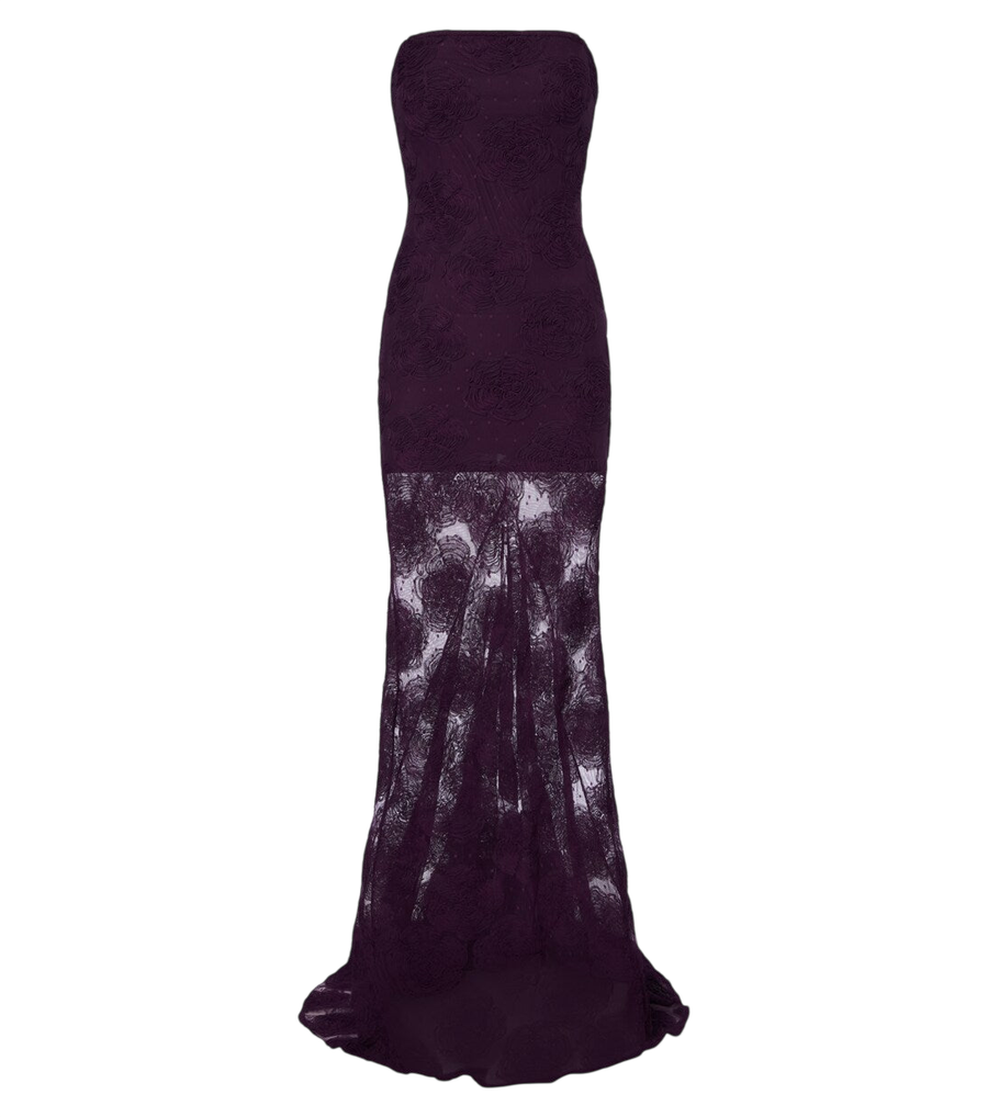 Rotate Floral-appliqué tulle gown