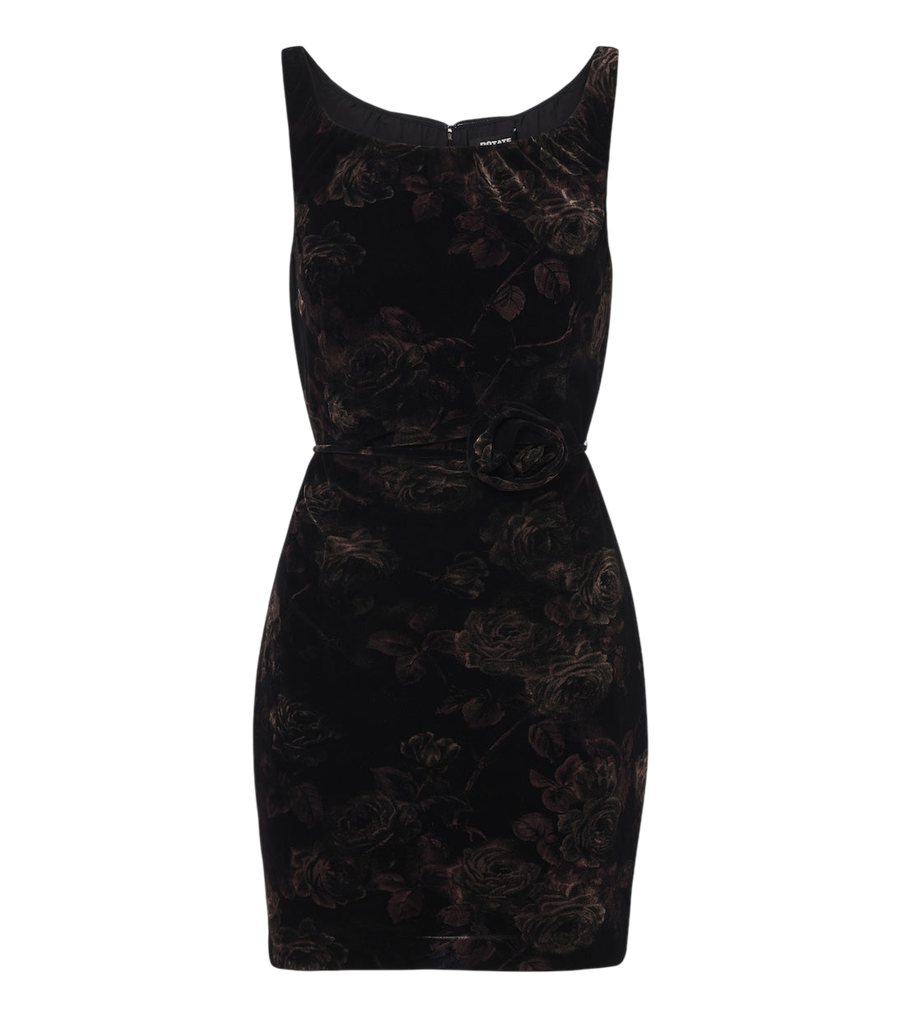 Rotate Floral-appliqué velvet minidress