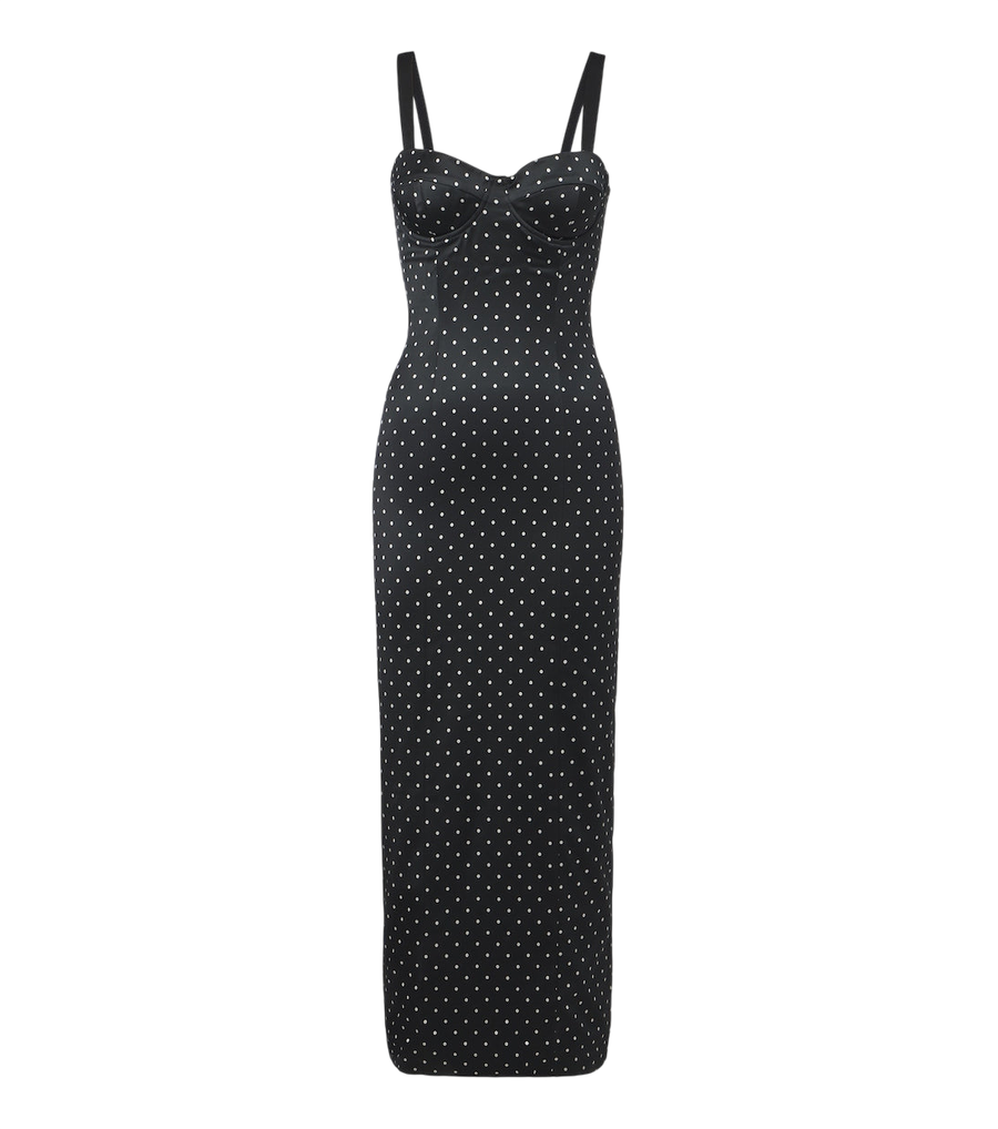 Rotate Vestido midi em cetim às bolinhas