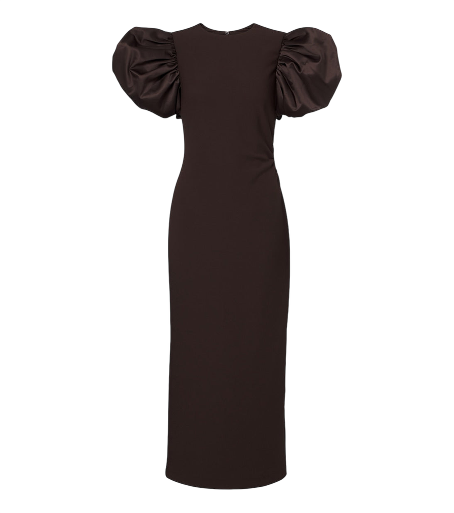 Robe midi à manches bouffantes et garniture en satin Rotate