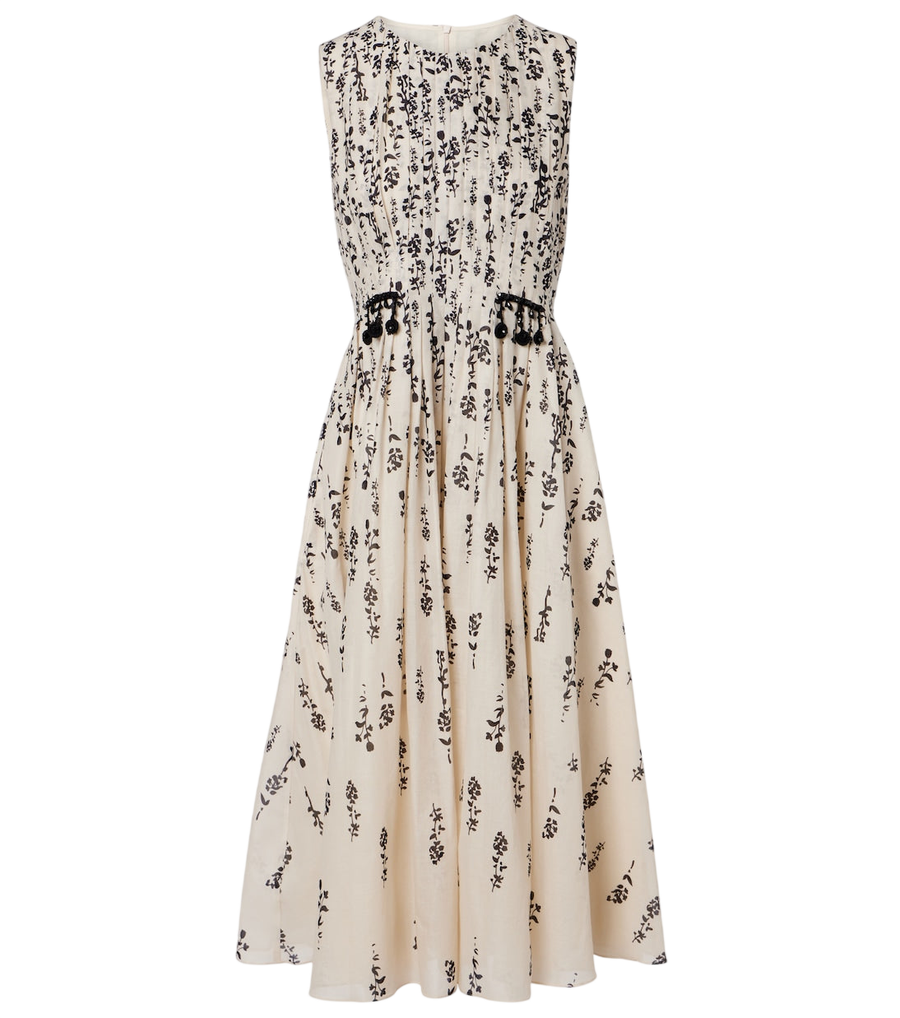 Vestido midi de voile de algodón con flores y adornos de S Max Mara